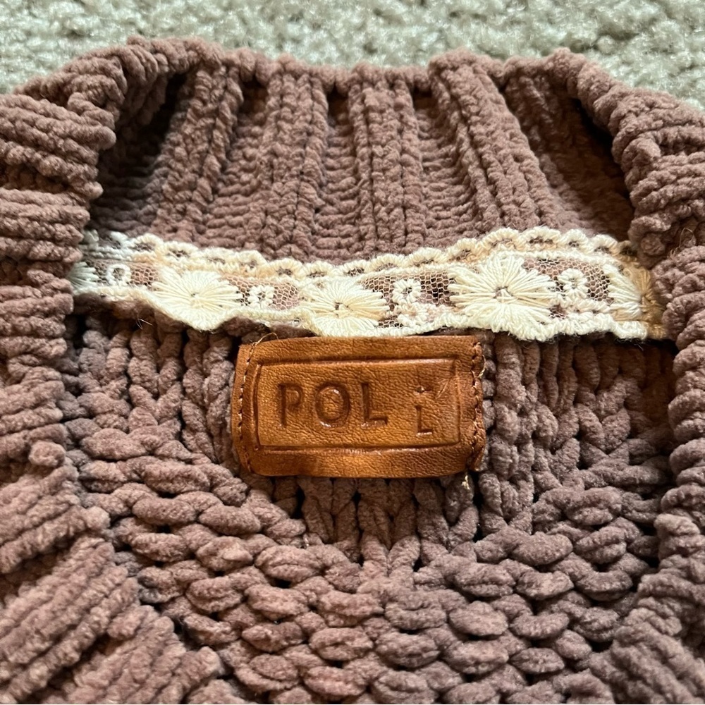 POL chenille knit chevron beige brown sweater women’s large - Picture 3 of 7